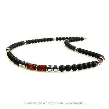 Męski naszyjnik z bursztynem i onyksu – elegancki styl