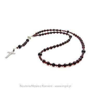 Naszyjnik różaniec z naturalnymi kamieniami i krzyżyka ze stali chirurgicznej.