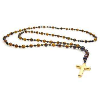 ręcznie robiony męski naszyjnik różaniec z tygrysiego oka i onyksu