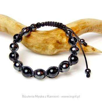 Doskonała męska bransoletka polerowany onyks z błyszczącym srebrnym hematytem