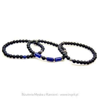 Komplet męskich bransoletek z matowego onyksu i lapisu lazuli