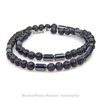 Oryginalny naszyjnik z kamieniami lawy i hematytu