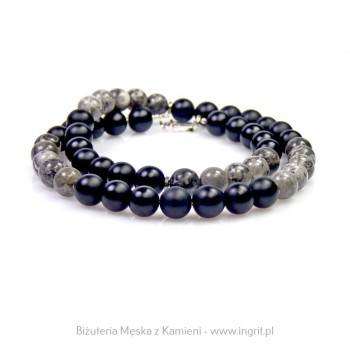 Naszyjnik męski z kamieni jaspisu szarego i onyksu