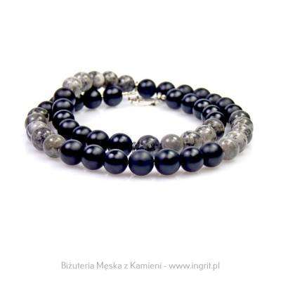 Naszyjnik męski z kamieni jaspisu szarego i onyksu