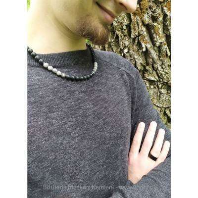 szary jaspis i czarny matowy hematyt męskie naszyjniki