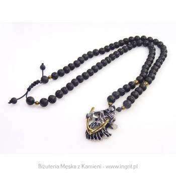 Naszyjnik z czarnej naturalnej lawy i zawieszki ze stali
