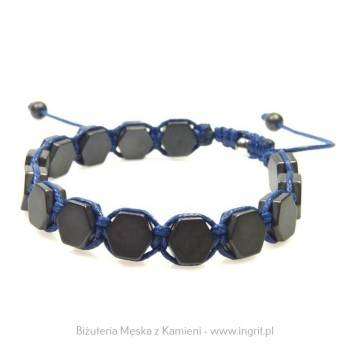 Bransoletka z sześciokątny hematyt z niebieskim sznurkiem