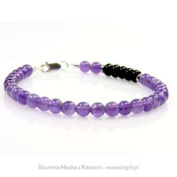 Bransoletka z ametystu i oponek polerowanego onyksu