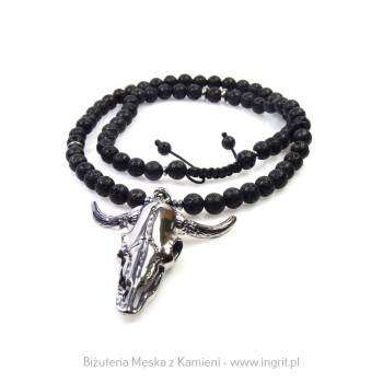 Naszyjnik męski lawa i czaszka z rogami