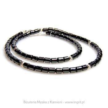 Męski naszyjnik klasycznie połączenie hematytu i srebra.