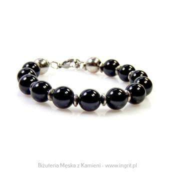 Męska bransoletka z kamieni polerowanego onyksu.