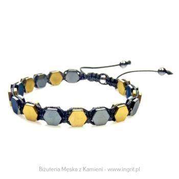 Bransoletka z sześciokątnych kamieni w grafitowym i złotym kolorze