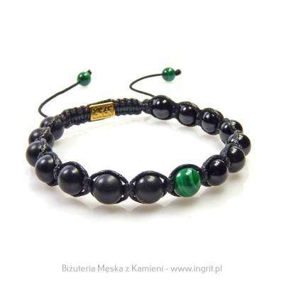Męska bransoletka z szungitu, turmalinu i malachitu – kamienie naturalne