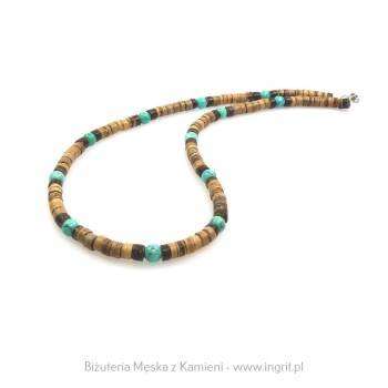 Naszyjnik z drewno kokosowe i niebieski magnezyt