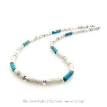 Naszyjnik męski biały howlit i niebieski jaspis