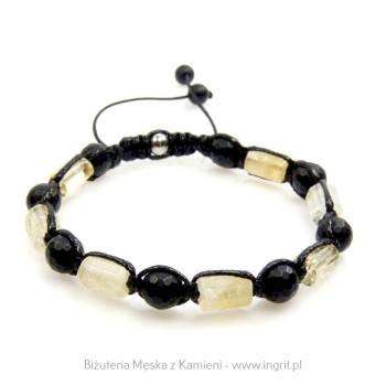 Bransoletka dla niego z onyksu i larvikitu – męska bransoletka z kamieni naturalnych